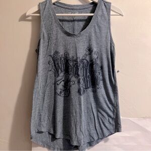 Lucky Brand Tank Top Womans Small Gray Sleeveless Graphic Whiskey Rock Saloon